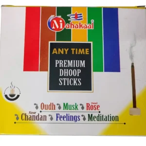 Mahakaal Anytime Premium Dhoop Sticks (Pack of 12) – Long-Lasting, Natural Fragrance for Meditation & Pooja – 6 Exotic Scents (Oud, Rose, Chandan, Musk, Meditation, Feelings)