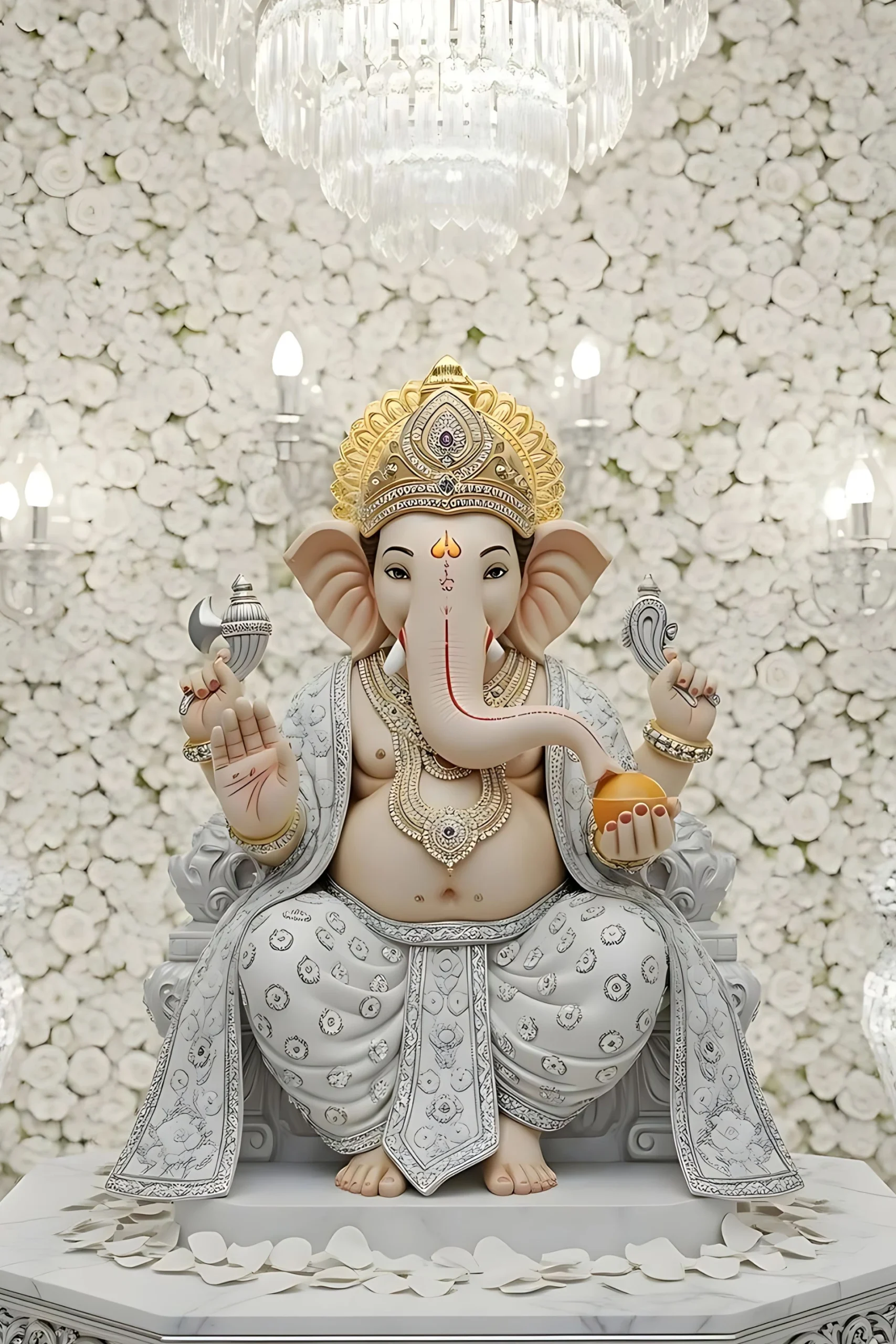 Ganesha Canvas Painting – Premium PolyCanvas Wall Art (Full White Finish)