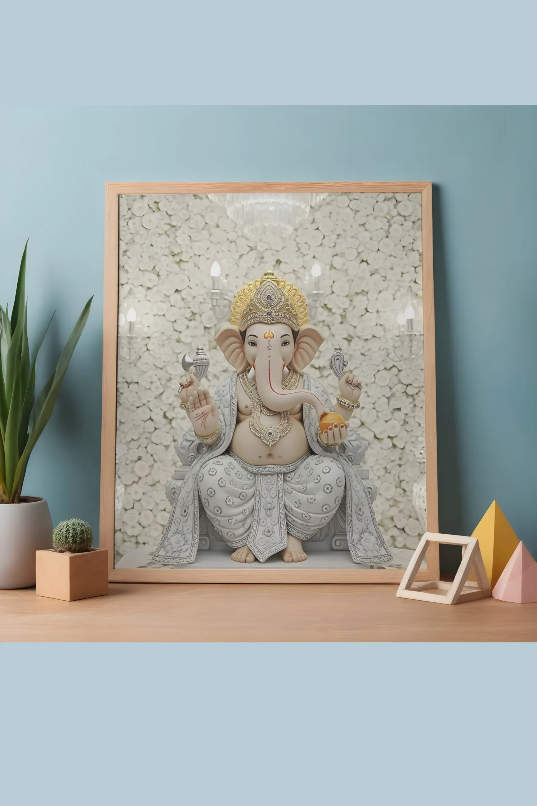 Ganesha Canvas Painting – Premium PolyCanvas Wall Art (Full White Finish)