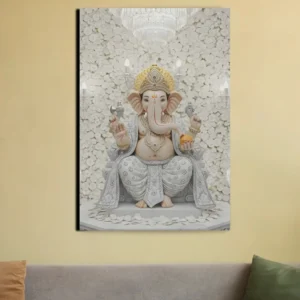 Ganesha Canvas Painting – Premium PolyCanvas Wall Art (Full White Finish)